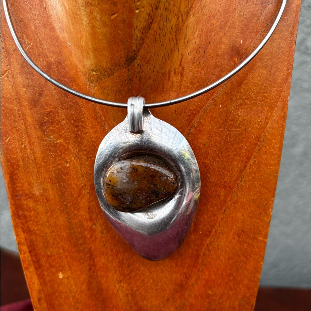 Handcrafted spoon Necklace with Brown Jasper Pendant